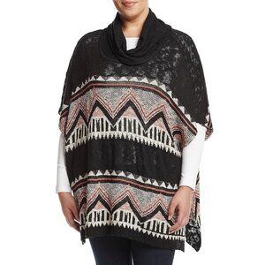 Womens One World Southwestern Patterned Cowl Neck Poncho Sweater Size 1X NWT